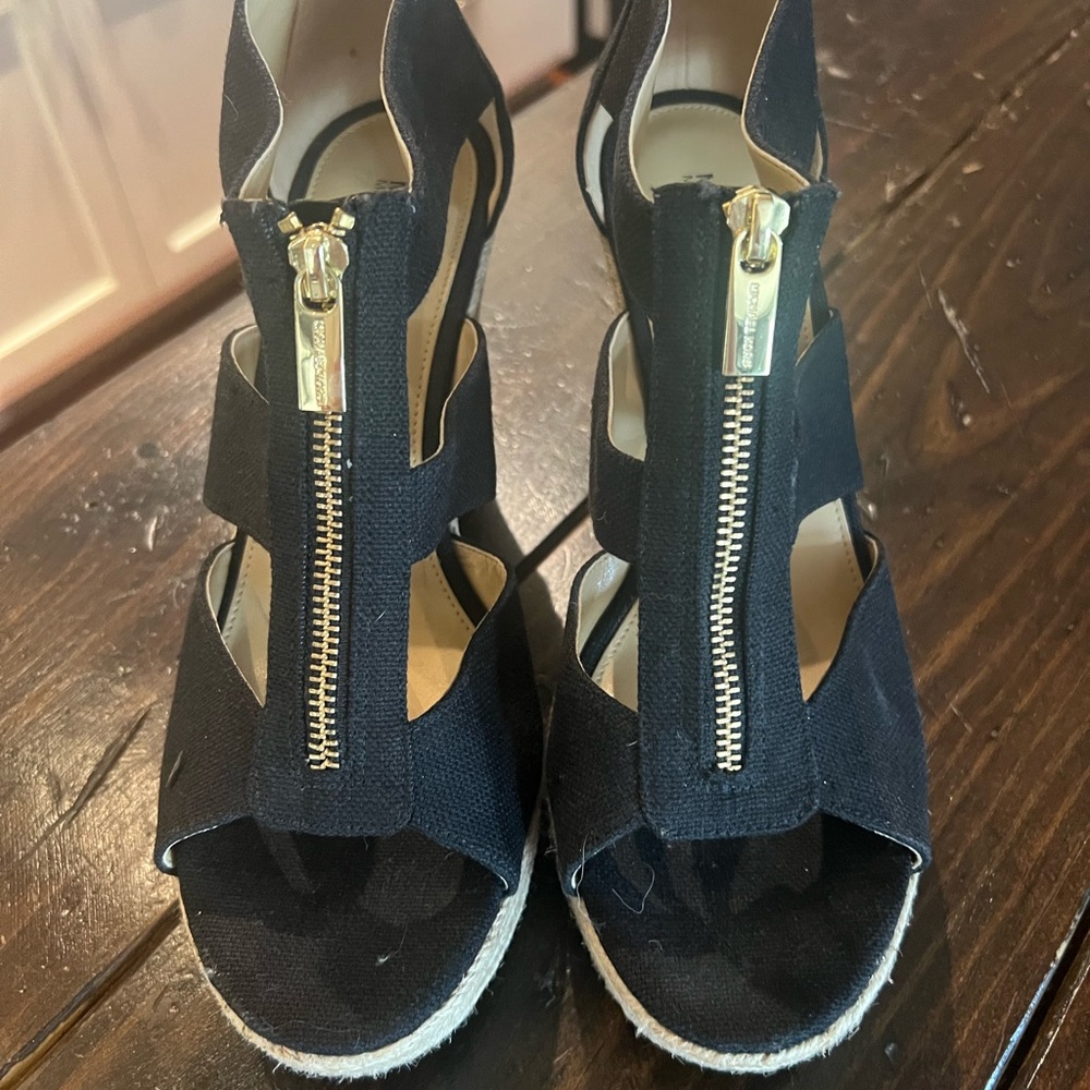 Michael Kors Black Wedge Sandals with Zipper